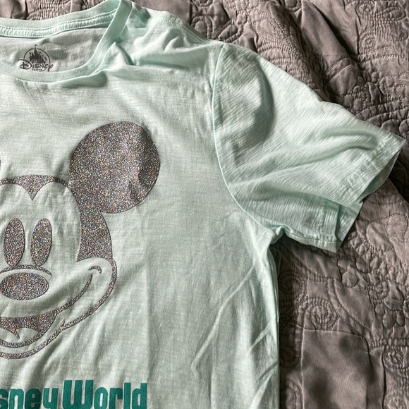 Pale Blue Sparkly Mickey Mouse Disney Shirt - Picture 5 of 10